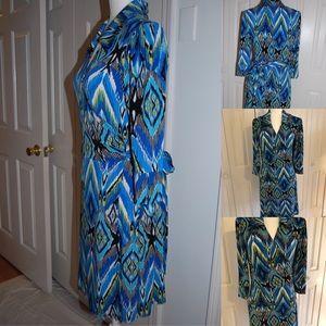 Laundry by Design Blue Tie-Dye Wrap Dress.
